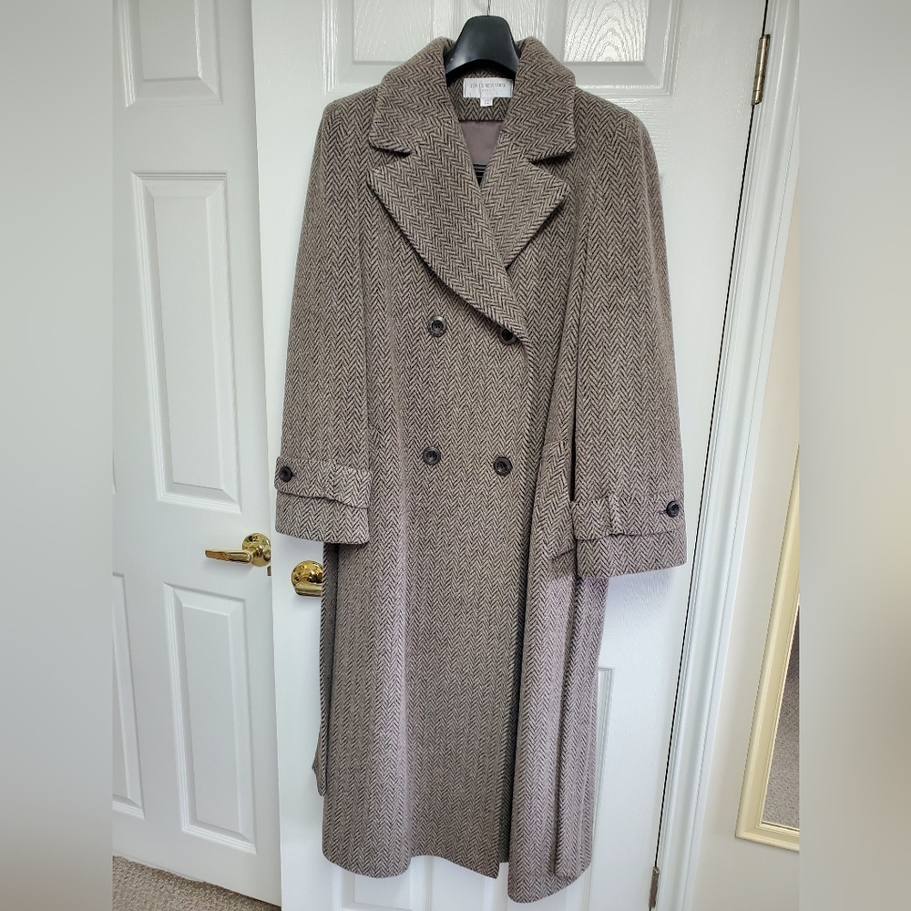 Gorgeous Women's Brown Herringbone Double-Breasted Winter Coat Alpaca Wool - Picture 2 of 15